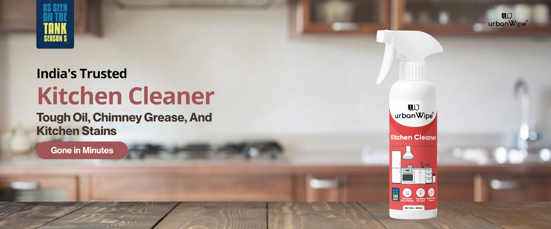 UrbanWipe Kitchen Cleaner Spray - Powerful grease and burnt oil remover bottle