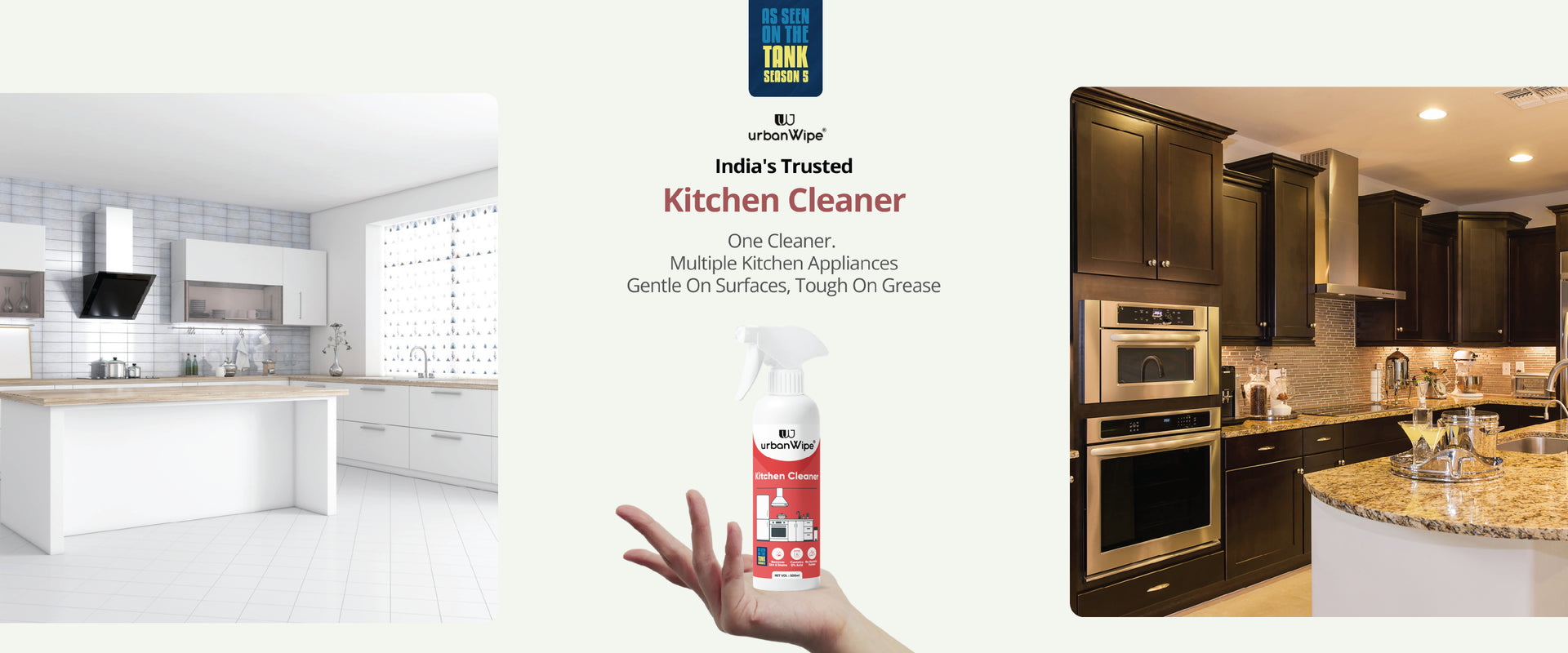 Directions for use for UrbanWipe kitchen cleaner - spray wait 30 seconds and wipe